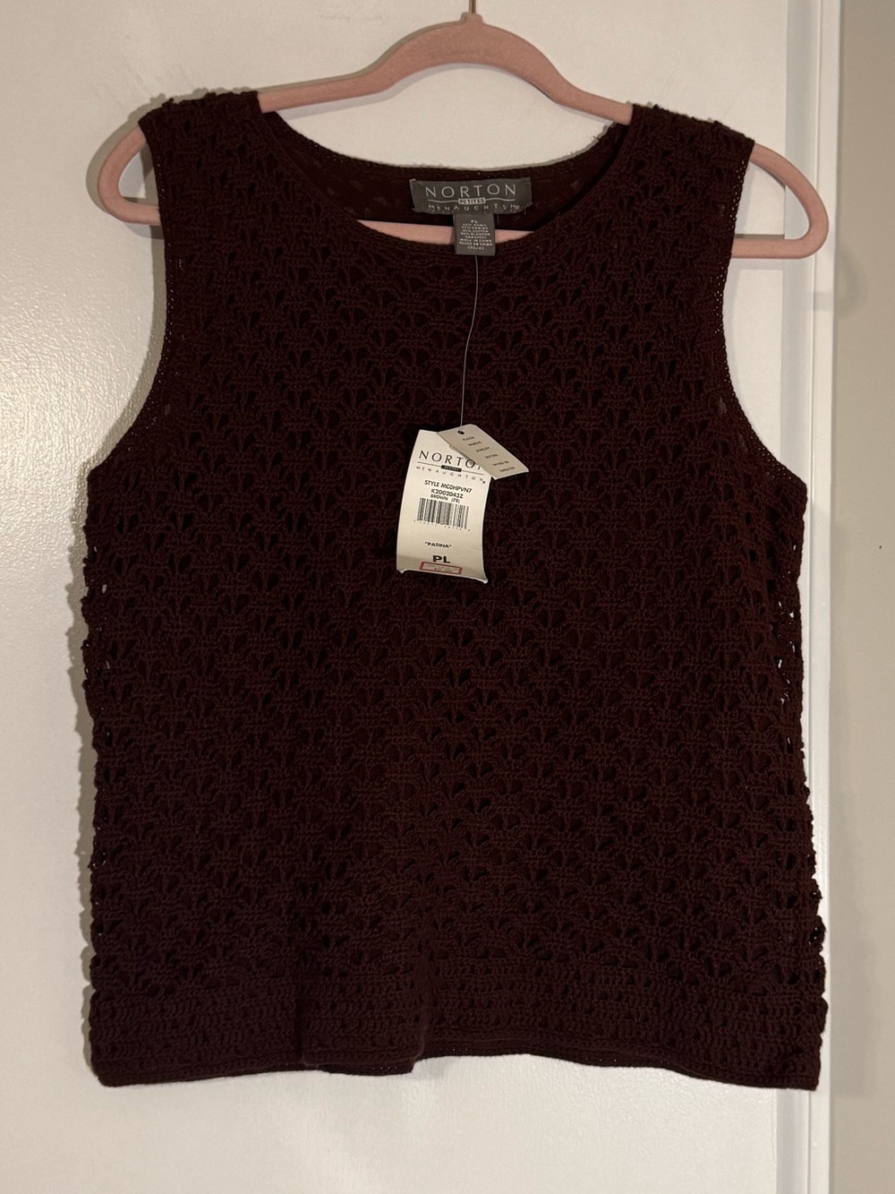 BWT Norton McNaughton Women's Sleeveless Crochet Tank Dark Rust vintage fall